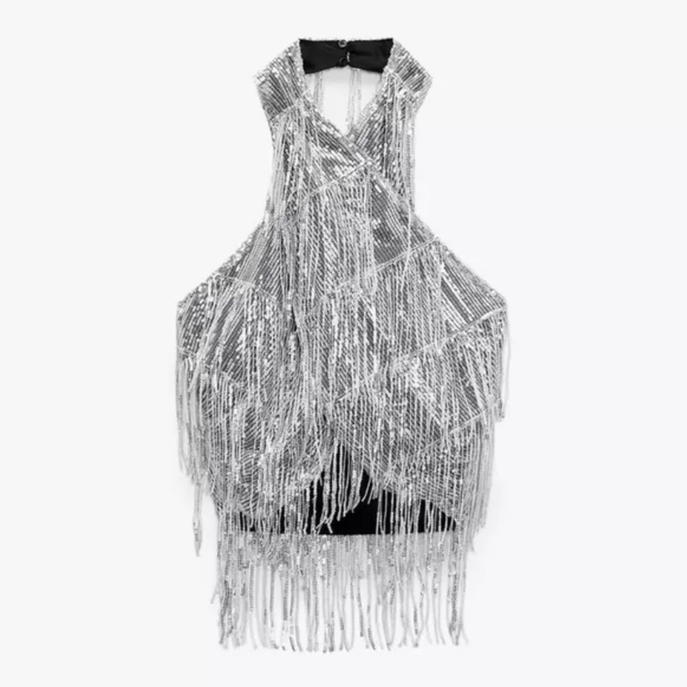 Zara Sequin Wrap Halter Top